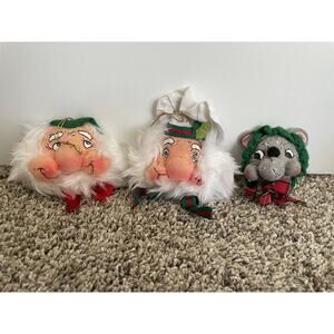 Vintage Santakins Plush Ornaments Lot of 3 Rennoc Mouse Santa 1983